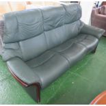 EKORNES STRESSLESS RECLINING THREE SEATER SOFA AND MATCHING FOOTSTOOL IN DARK GREEN LEATHER