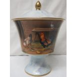Porcelain lidded urn signed by Royal Worcester artist F. Clark, decorated in light blue-grey to