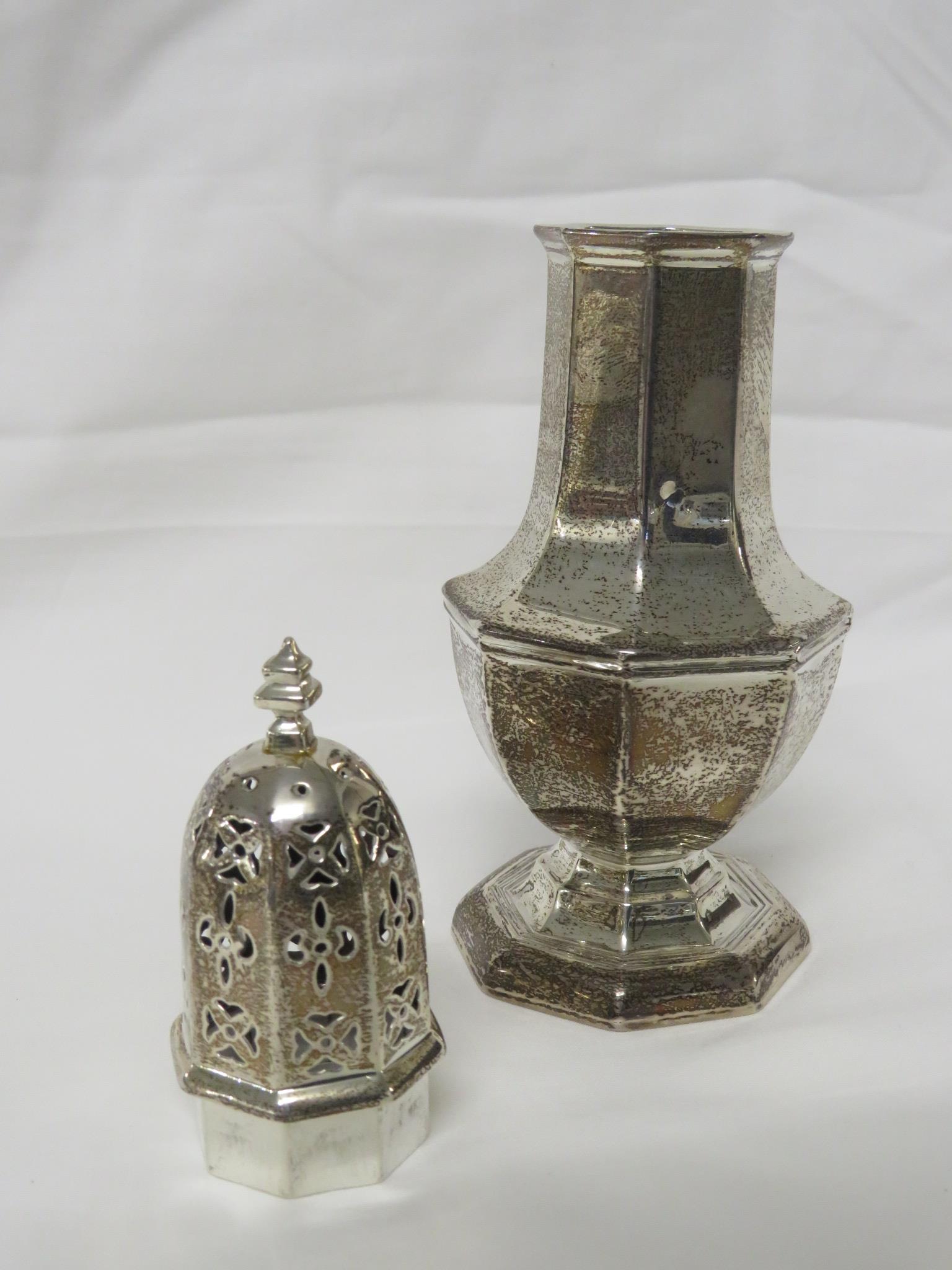 Adie Brothers Ltd silver sugar caster, octagonal baluster form on octagonal foot, dome top with - Image 2 of 3