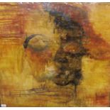 Abstract expressionist face, an encaustic type painting on plastic or laminate, (81cm x 83cm),