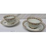 Two 19th century wrythen porcelain tea bowls and saucers, probably Worcester, each similarly