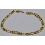 A broken yellow metal bracelet, stamped 750 and other foreign stamped marks, length 18.5cm, 4g