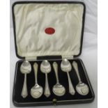 Cased set of six silver teaspoons, engraved initial G to the terminals, marks for Birmingham,