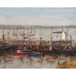 Quayside and boats, oil on canvas, signed Lansdell lower right, (39cm x 49cm), in a gilt frame, to