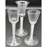 *amended description* Three Georgian style wine glasses with opaque twist stems - (1) bell-shape