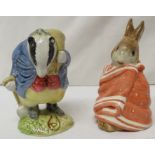 Two Beswick Beatrix potter figures - Poorly Peter Rabbit BP3B, and Tommy Brock, handle in version,