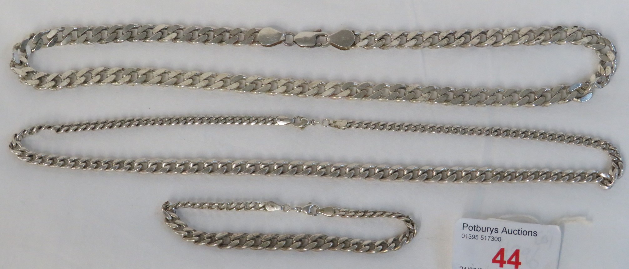925 white metal curb neck chain, length about 44cm, 1.2 ozt; and a 925 white metal neck chain and