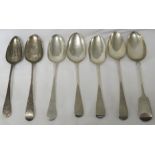 Seven assorted silver table spoons, Exeter and London assay marks, various dates, combined weight 11