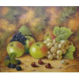 Still life with blackberries, white grapes and hazelnuts, oil on canvas, signed J F Smith lower