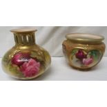 Royal Worcester gilded vase and jardiniere each decorated with roses, the vase with pierced neck,