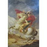 After Jacques-Louis David, 'Napoleon Crossing the Alps', oil on canvas, (29cm x 19.5cm), in a gilt