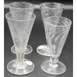 Four 19th century ale glasses with wrythen conical bowls - (1) knop stem, polished pontil, height