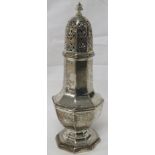 Adie Brothers Ltd silver sugar caster, octagonal baluster form on octagonal foot, dome top with