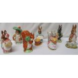 Seven Beatrix Potter Beswick figures, brown backstamps - Goody Tiptoes, Squirrel Nutkin, Little