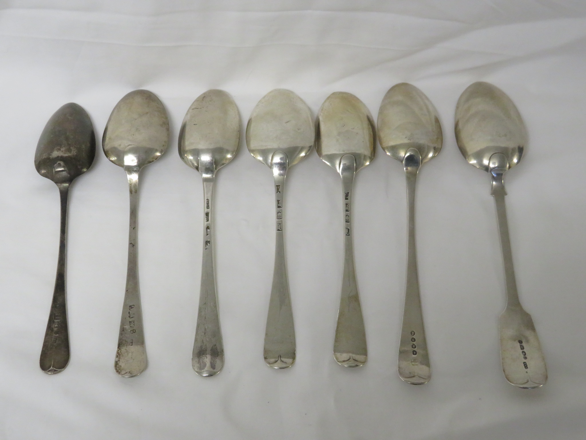 Seven assorted silver table spoons, Exeter and London assay marks, various dates, combined weight 11 - Image 2 of 2