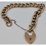 9 carat gold bracelet with heart-shaped clasp and safety chain, stamped 9C and 9CT, 12.0g