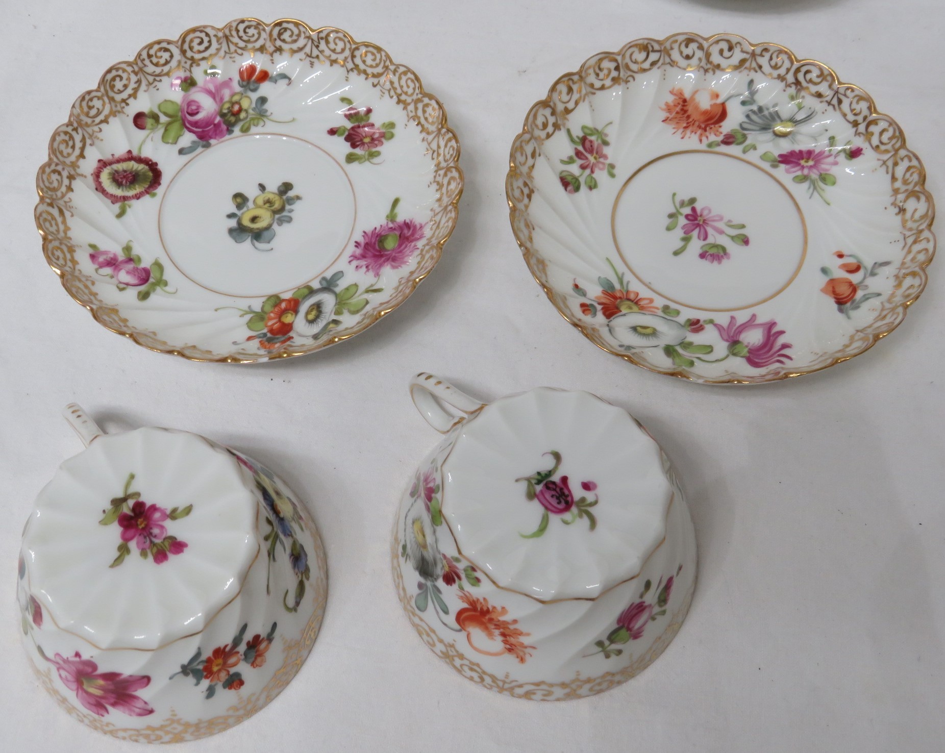 Set of eight very fine Dresden eggshell porcelain cups and saucers hand painted with flowers, the - Image 4 of 5