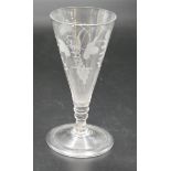 A Georgian single engraved conical ale glass with overlapped foot