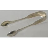 Victorian silver fiddle back sugar tongs, marks for Exeter, 1864, maker's stamp Josiah Williams &