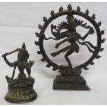 Fine antique bronze of Indian God Shiva as Nataraja on stepped base (height 21cm), and Indian bronze