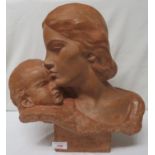 After Santiago Rodriguez Bonome (1901-1995), a terracotta bust of mother and child moulded on a