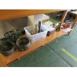 SELECTION OF METAL WARE, INCLUDING CAST METAL BOOK STAND, BRASS JUG, COPPER PLANTER, SILVER