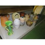 POTTERY JUGS, JARS, VASES AND BOWL (ONE SHELF)