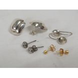 PAIR OF 925 ABSTRACT SHAPE HOLLOW EARRINGS; PAIR OF SILVER-PLATED ROUND EARRINGS; PAIR OF 925 KNOT