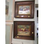 PAIR OF FRAMED PAINTINGS ON PORCELAIN OF FRUIT, EACH SIGNED W LAMONBY