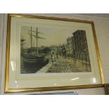 AFTER PETER GOODHALL, LIMITED EDITION COLOURED PRINT 'EXETER QUAY BY GASLIGHT', SIGNED AND