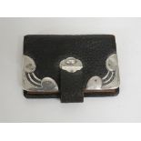 LEATHER PURSE APPLIED WITH ART NOUVEAU SILVER EMBELLISHMENTS BY DANZINGER & ISAACS, HALLMARKED FOR