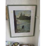 AFTER ALAN COTTON - LIMITED EDITION COLOUR PRINT OF VENETIAN WATERWAY WITH BOAT, SIGNED AND NUMBERED