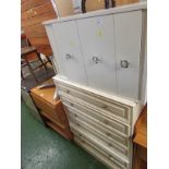 MELAMINE SIX DRAWER CHEST AND THREE DRAWER BEDSIDE