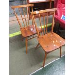 PAIR OF ERCOL STYLE LIGHT ELM STICK BACK CHAIRS