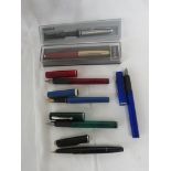 TWO PARKER FOUNTAIN PENS WITH CASES, THREE SHEAFFER CALLIGRAPHY PENS, AND TWO OTHER FOUNTAIN PENS