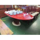 GLOSS RED DINING SUITE COMPRISING AN EXTENDING TABLE AND SIDEBOARD (EIGHT CHAIRS FOR ILLUSTRATION