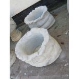 PAIR OF COMPOSITE STONE LARGE SACK SHAPED PLANTERS