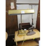 BRASS DESK LAMP AND A FLAT IRON