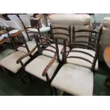 SET OF SIX WOODEN DINING CHAIRS WITH UPHOLSTERED SEATS