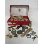 COSTUME JEWELRY BADGES, CUFF LINKS AND OTHER SMALL ITEMS