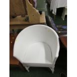 WHITE PAINTED BASKET WEAVE CHAIR