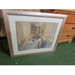 FRAMED AND GLAZED PRINT OF INTERIOR SCENE