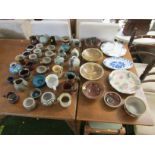 MIXED POTTERY WARE, INCLUDING JUGS VASES BOWLS, MUGS