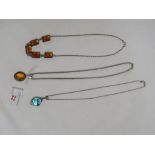 925 ROPE NECKLACE WITH AMBER TYPE PENDANT; 925 NECLACE WITH FIVE RECTANGULAR AMBER TYPE BEADS; AND