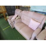 SHERBORNE PALE PINK UPHOLSTERED THREE PIECE SUITE INCLUDING TWO MANUAL RECLINING ARMCHAIRS