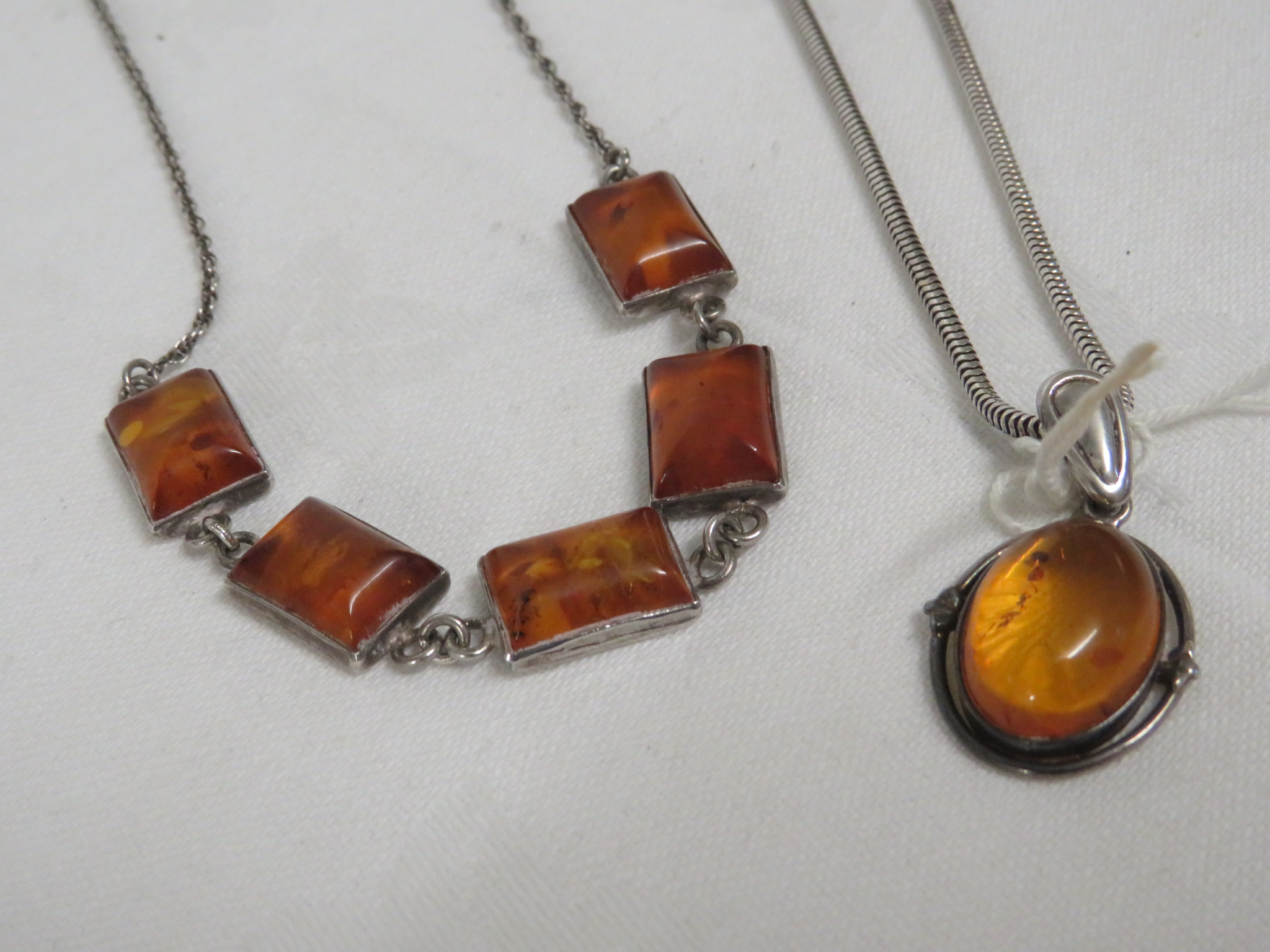 925 ROPE NECKLACE WITH AMBER TYPE PENDANT; 925 NECLACE WITH FIVE RECTANGULAR AMBER TYPE BEADS; AND - Image 3 of 3