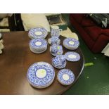 ROYAL CROWN DERBY BLUE AND WHITE WILMOT PATTERN CHINA WARE, PLATES, CUPS, SAUCERS AND JUG