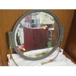 CIRCULAR HANGING WALL MIRROR WITH BEVELLED GLASS, CARVED DECORATION, ATTACHES TO THE WALL WITH TWO