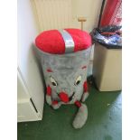 UPHOLSTERED TOY BOX WITH CONTENTS OF CHILDRENS TOYS (SOLD AS DECORATIVE ITEMS ONLY)