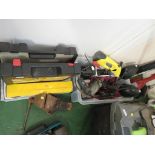 KARCHER WINDOW VAC, BLACK AND DECKER HAMMER DRILL (NEEDS A PLUG), BENCH VICE, WHEEL CLAMP AND